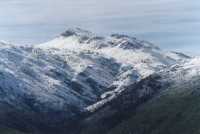 snow peak and valley above Franshoek Pass