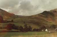 hillside fields with walls near England border