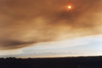 smoky morning sky and orange sun