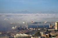 Cape Town Harbour with fog layer from Signal Hill