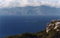 False Bay and Seal Island framed by Kogelberg Mountains