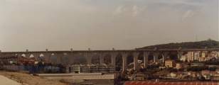 wide angle of aqueduct in Lisbon