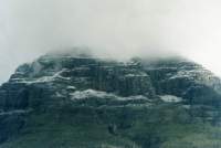 snowy peak in Du Toits Kloof with overcast sky