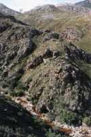 Franshoek gorge with river and snowy peaks