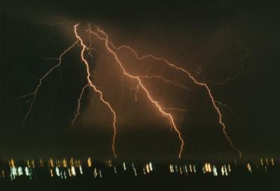 divergent lightning bolts over Cape Flats